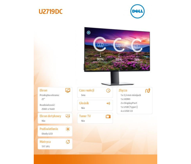 Dell 27" U2719DC 210-AQYW Czarny - 1462002 - zdjęcie 3